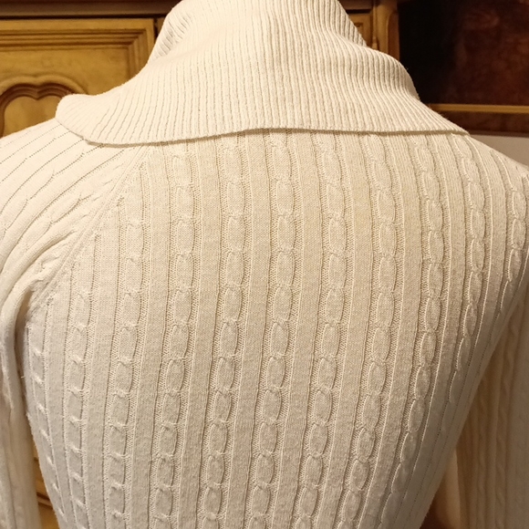 Womens Knit Crochet Sweater dress Swoop Scoop Cowl Turtle creamy Med 2b BEBE b1 - Picture 7 of 8